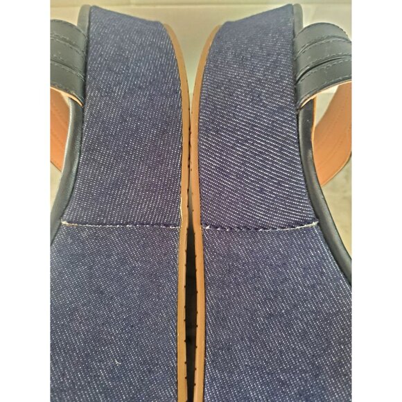 Kate Spade New York Ventana Leather Denim Wedge Sandals Adjustable Strap Size 7M - Picture 9 of 9